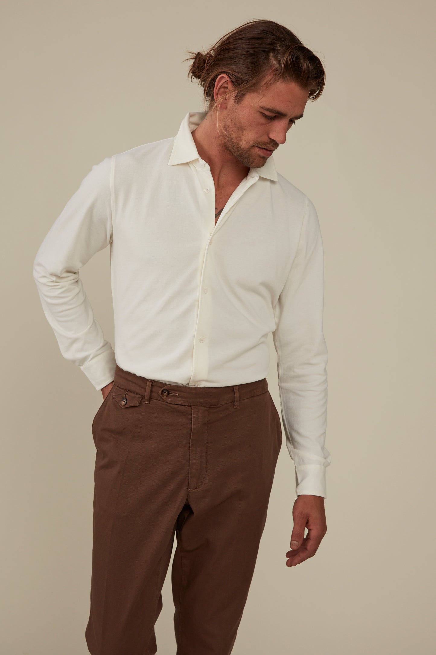 Textured Cotton Chino - Walnut