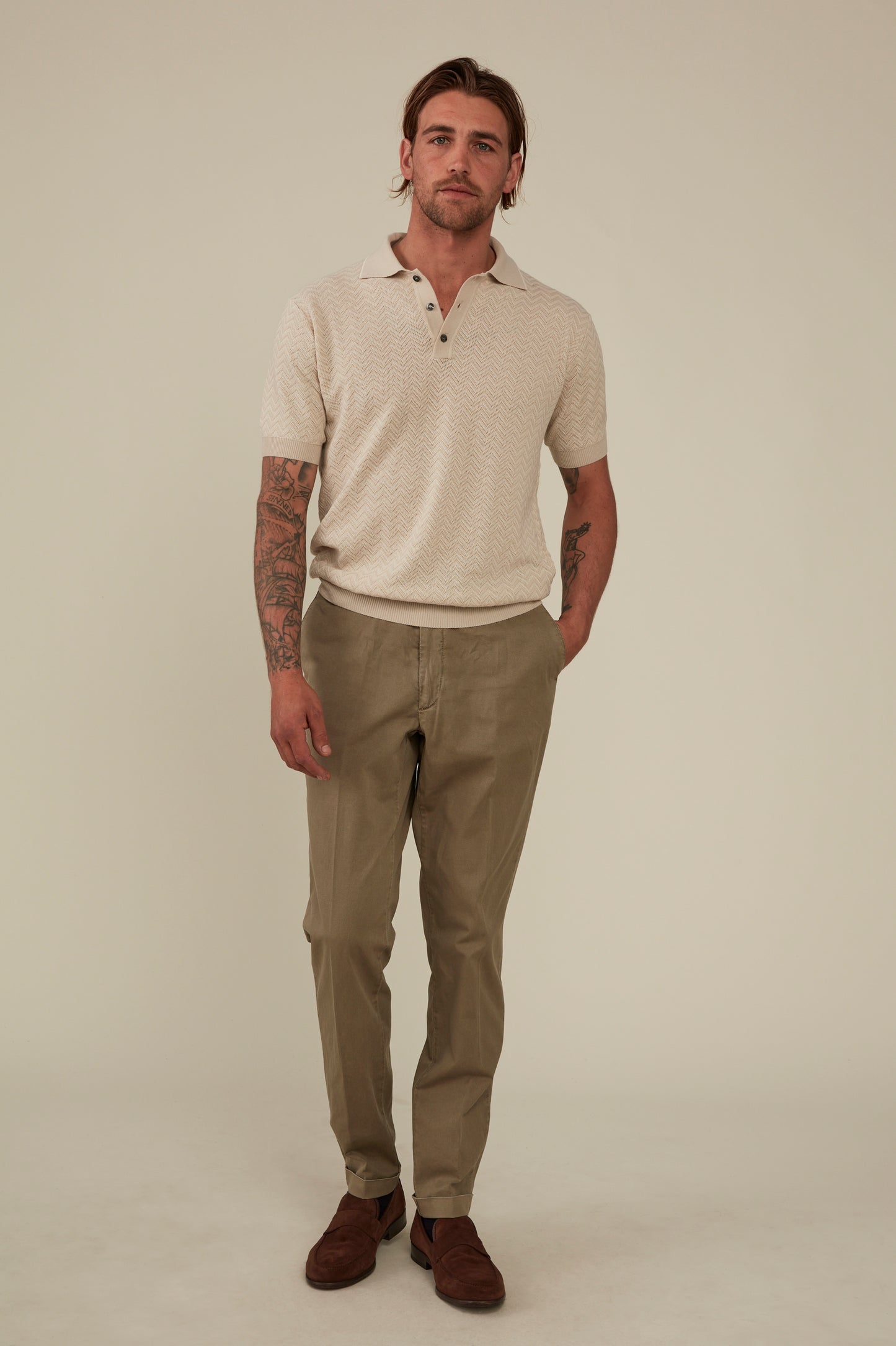 Textured Cotton Chino Slim - Basil