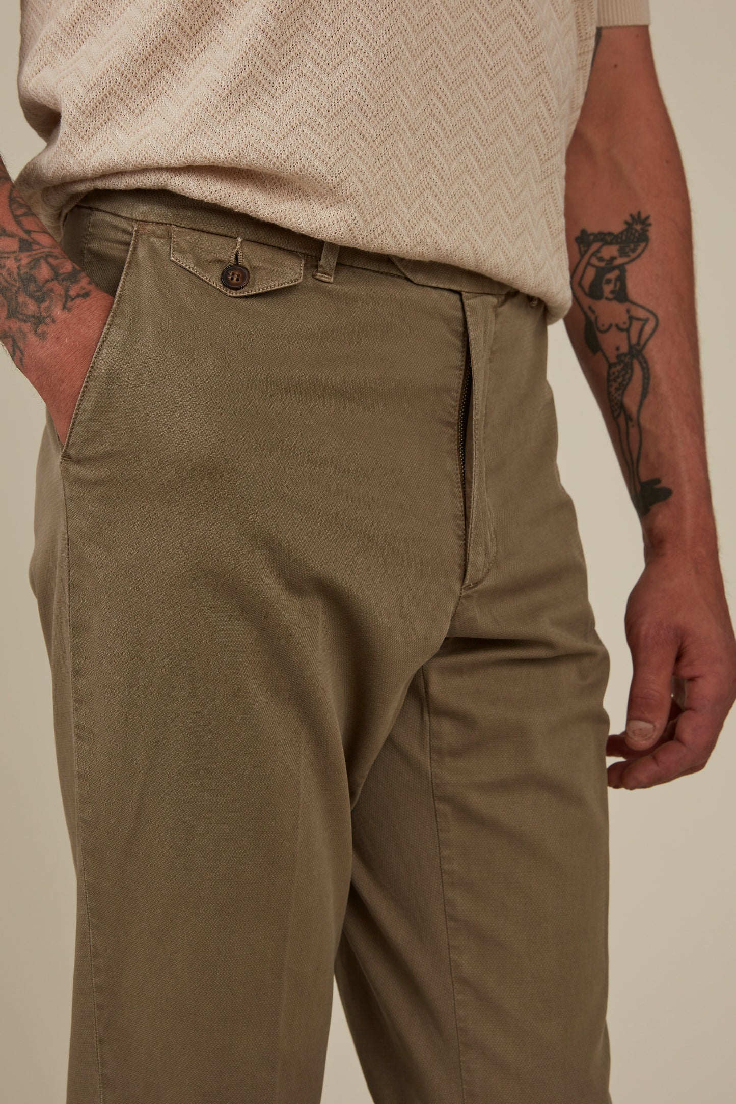 Textured Cotton Chino Slim - Basil