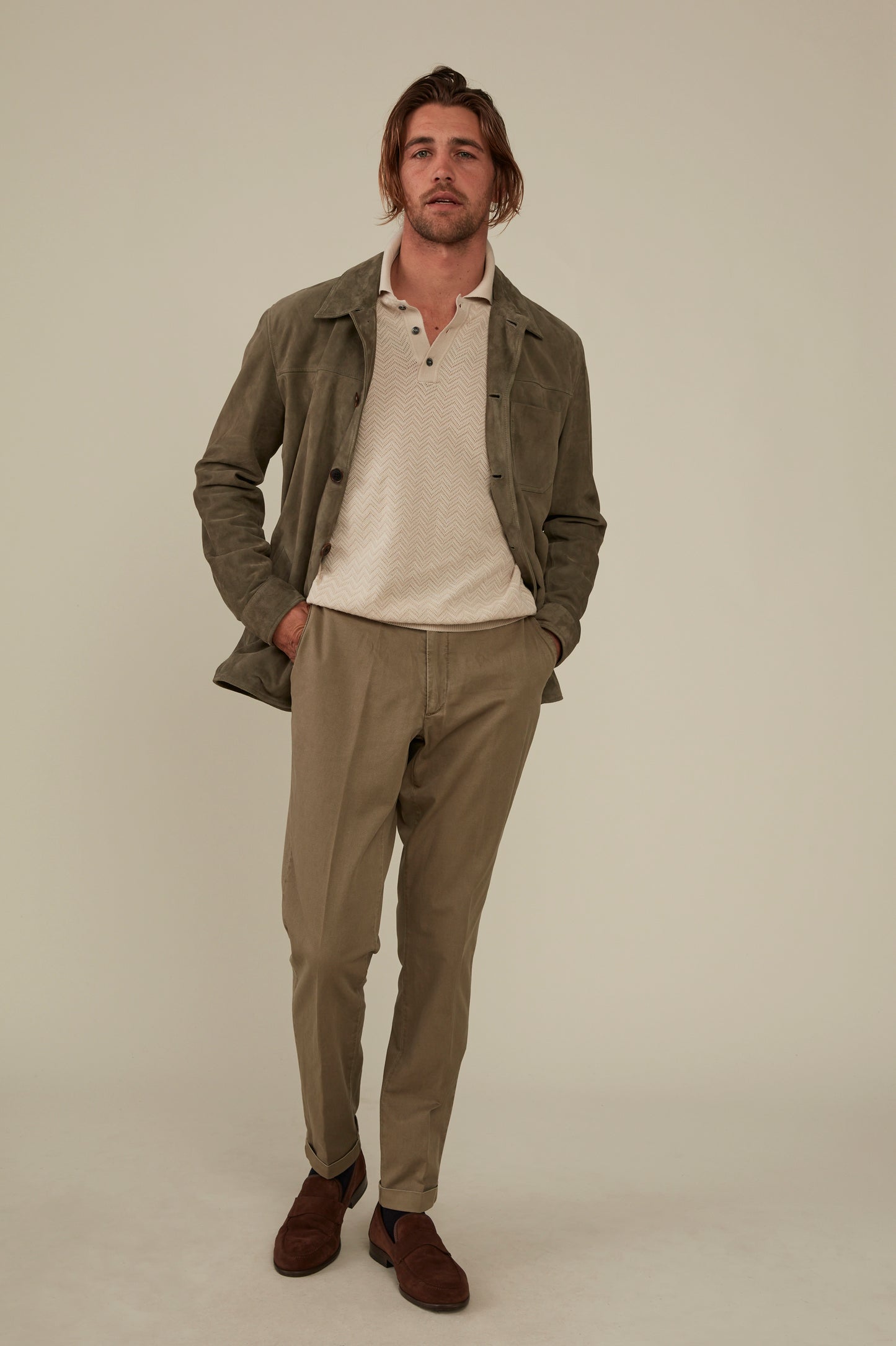 Textured Cotton Chino Slim - Basil