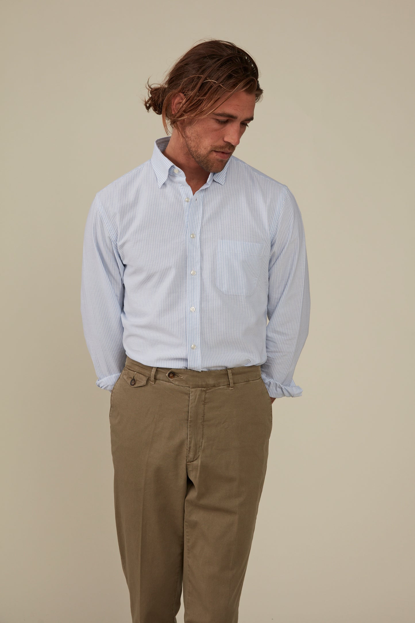 Textured Cotton Chino Slim - Basil