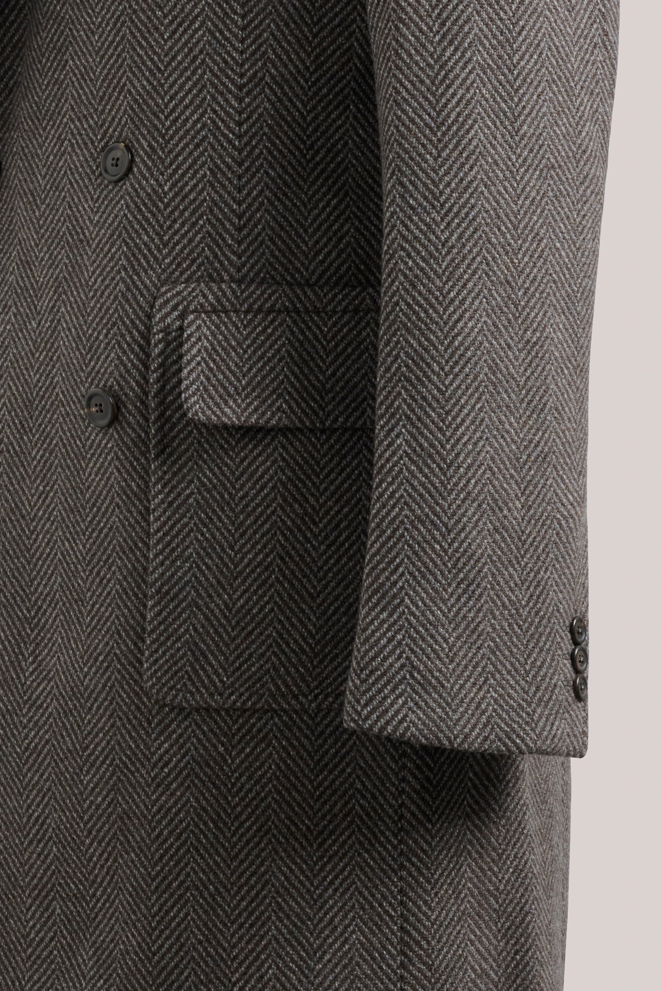 Kyneton Double-Breasted Italian Overcoat - Cashmere - Brown & Grey Herringbone
