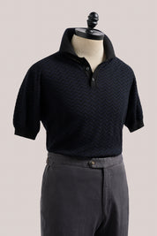 Chevron Knit Polo - Black/Navy