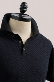 Chevron Knit Polo - Black/Navy