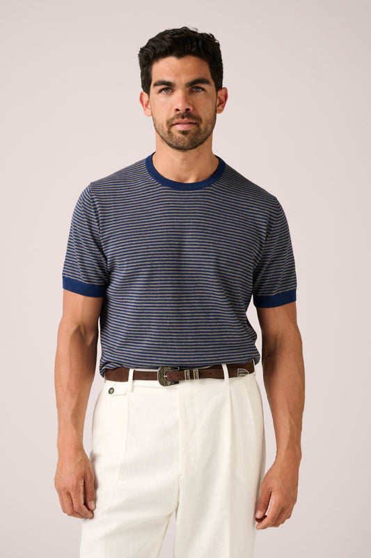 Cullen Knit T-Shirt - Blue/Oat Stripe