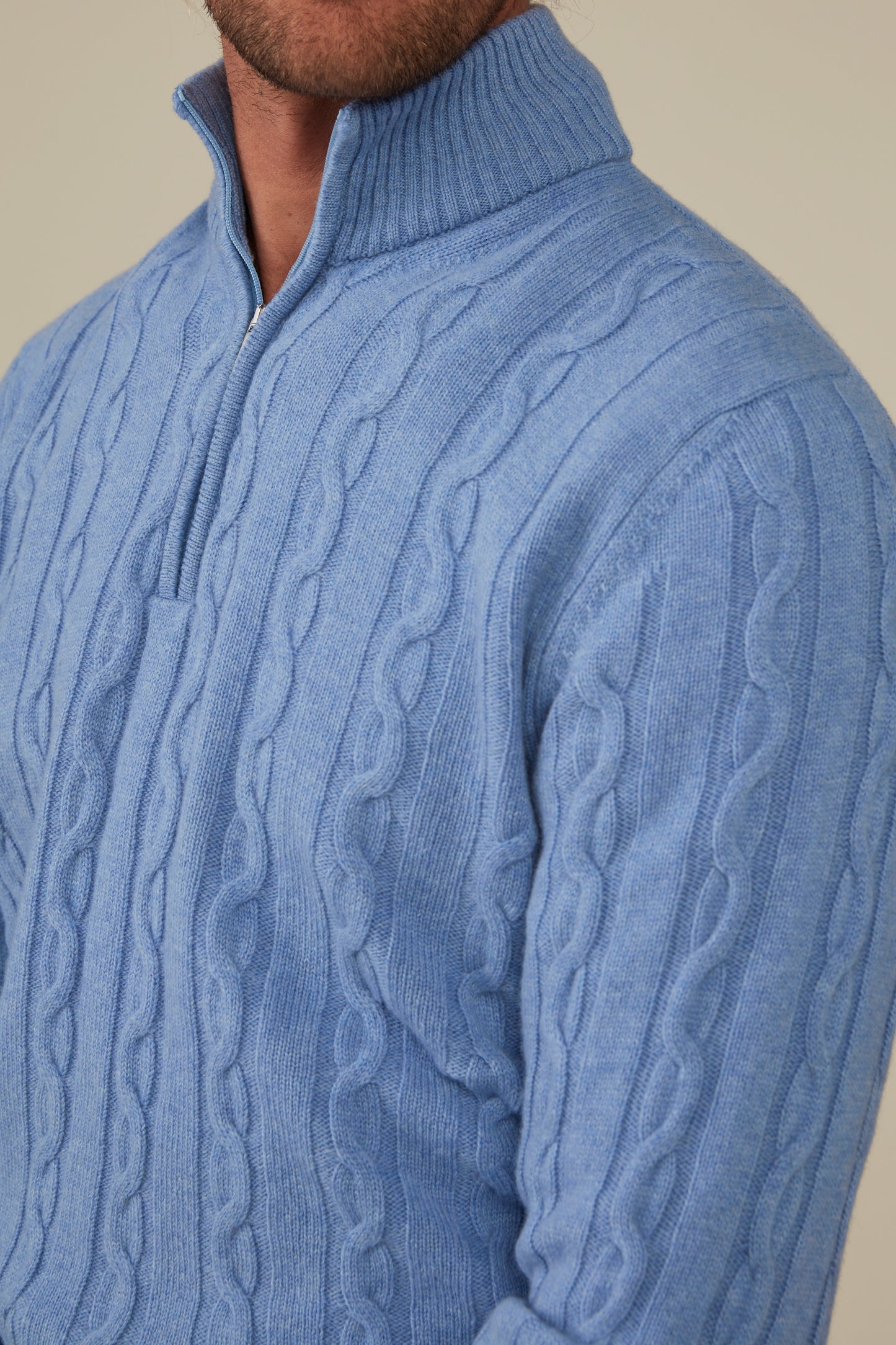 Heathcote Wool/Cashmere Zip Cable Knit - Sky
