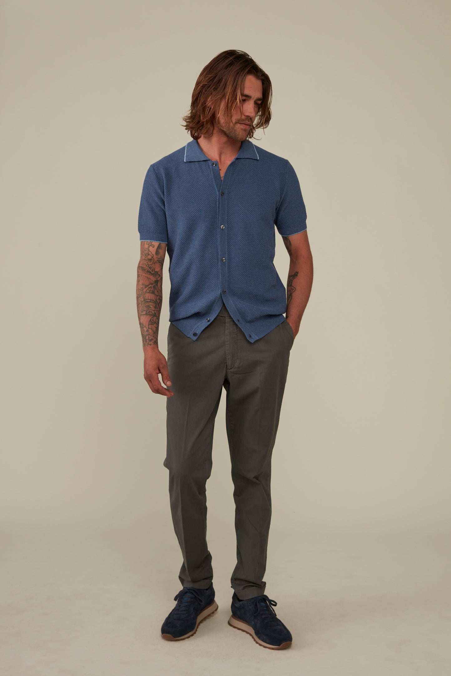 Bellarine Short Sleeved Waffle Knit Polo - Ocean