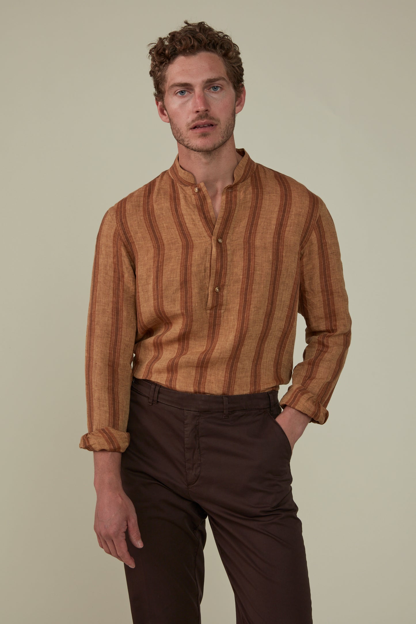 Linen Popover - Turmeric stripe - Very limited