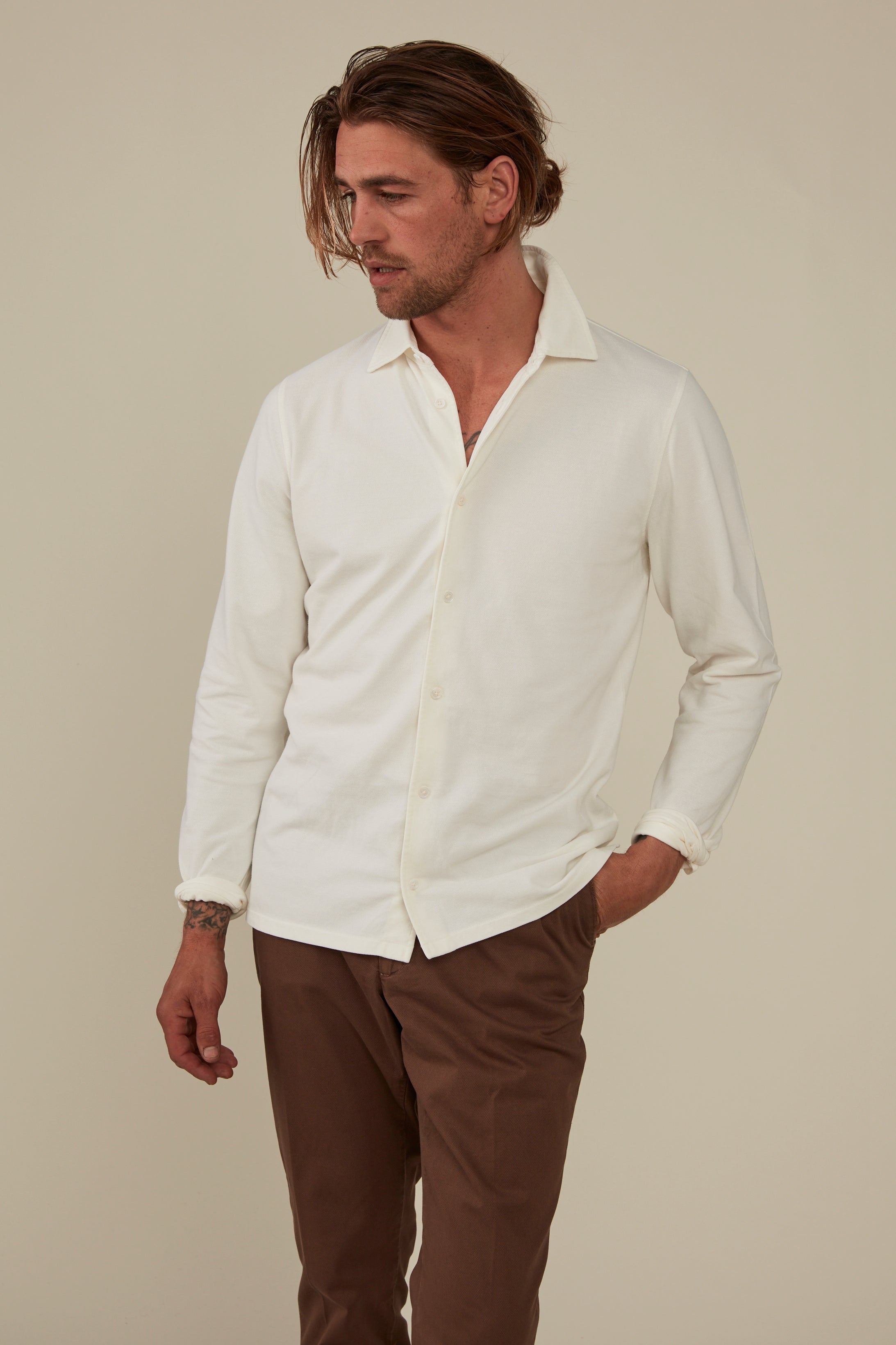 Noosa Long Sleeved Pique Cotton Shirt - Cumulus