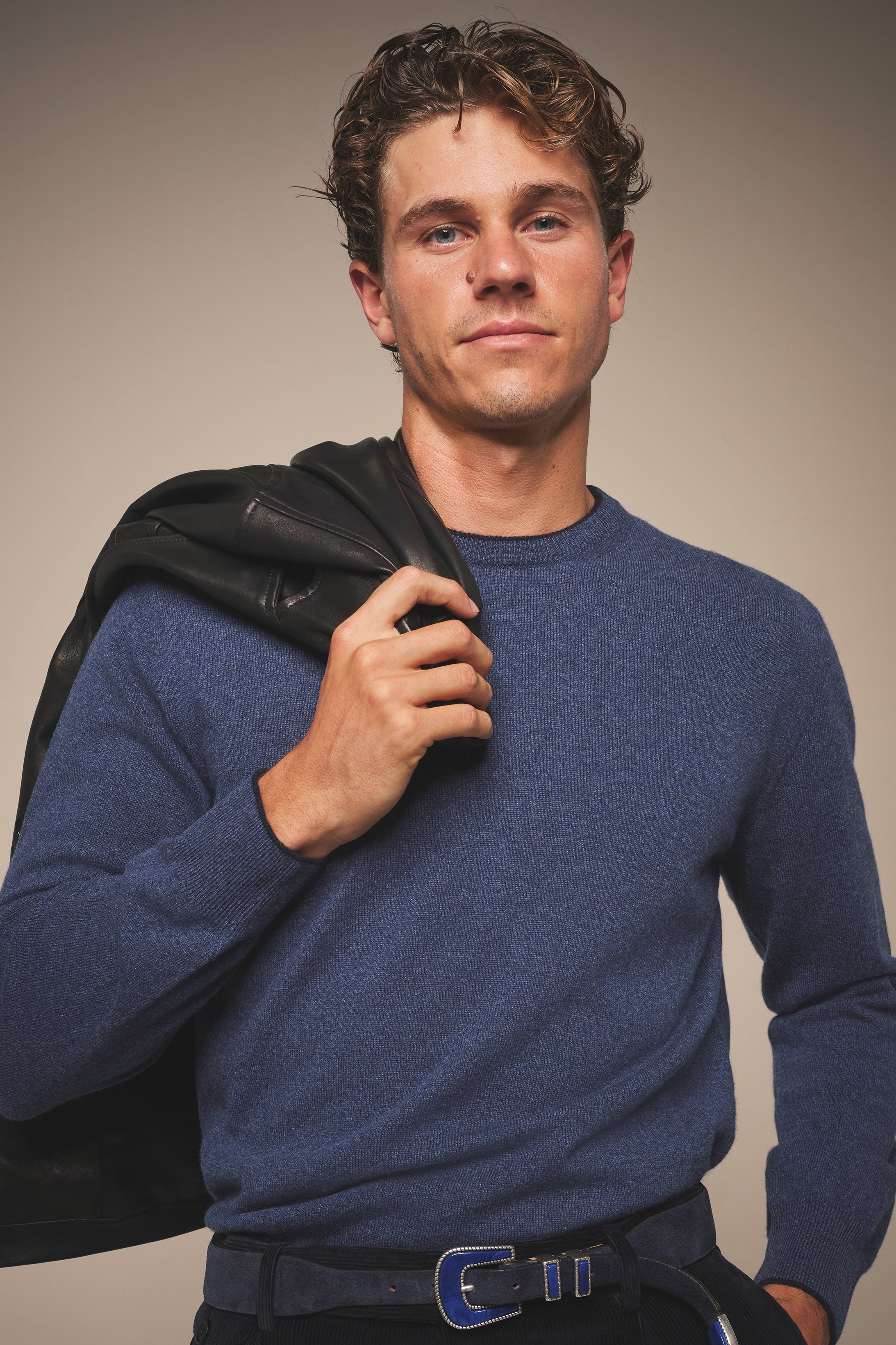 Crew Neck Knit Sweater - Cashmere - Indigo Blue