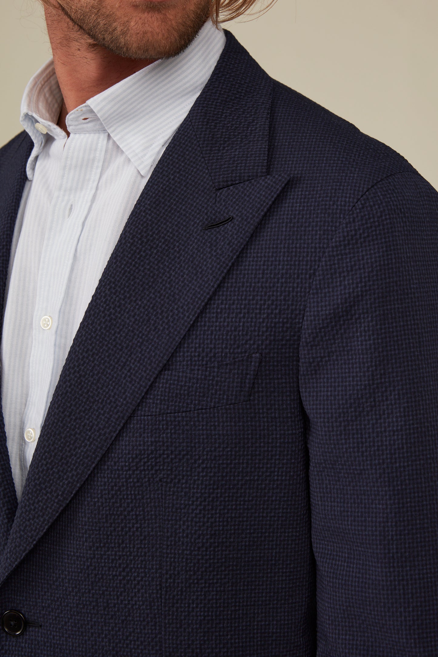Commute-proof Architect Blazer - Dark Navy Wool Seersucker