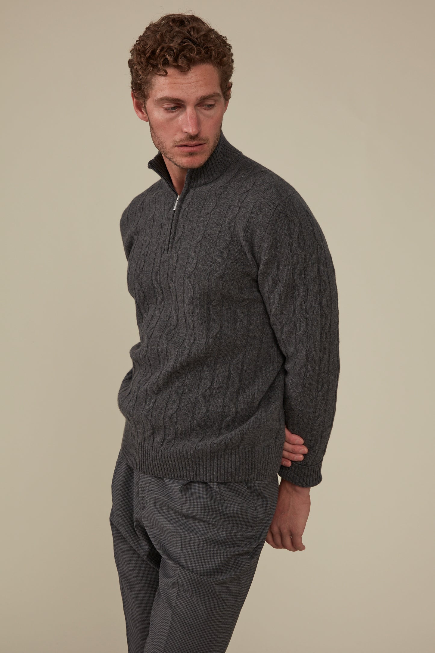 Heathcote Wool/Cashmere Zip Cable Knit - Charcoal