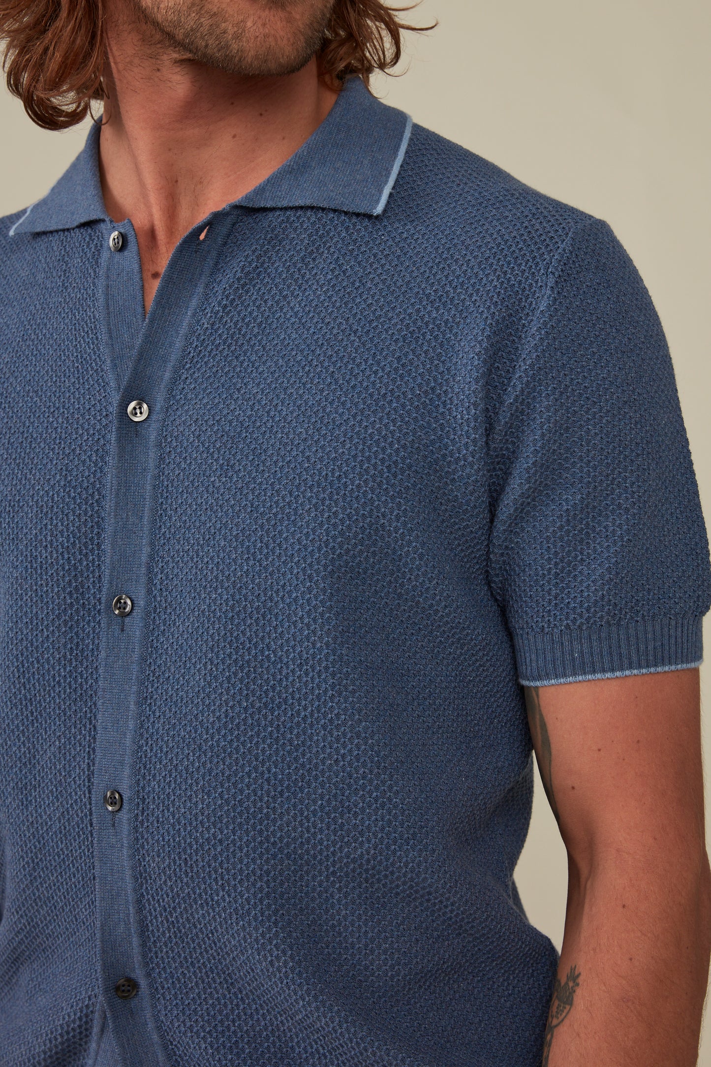 Bellarine Short Sleeved Waffle Knit Polo - Ocean
