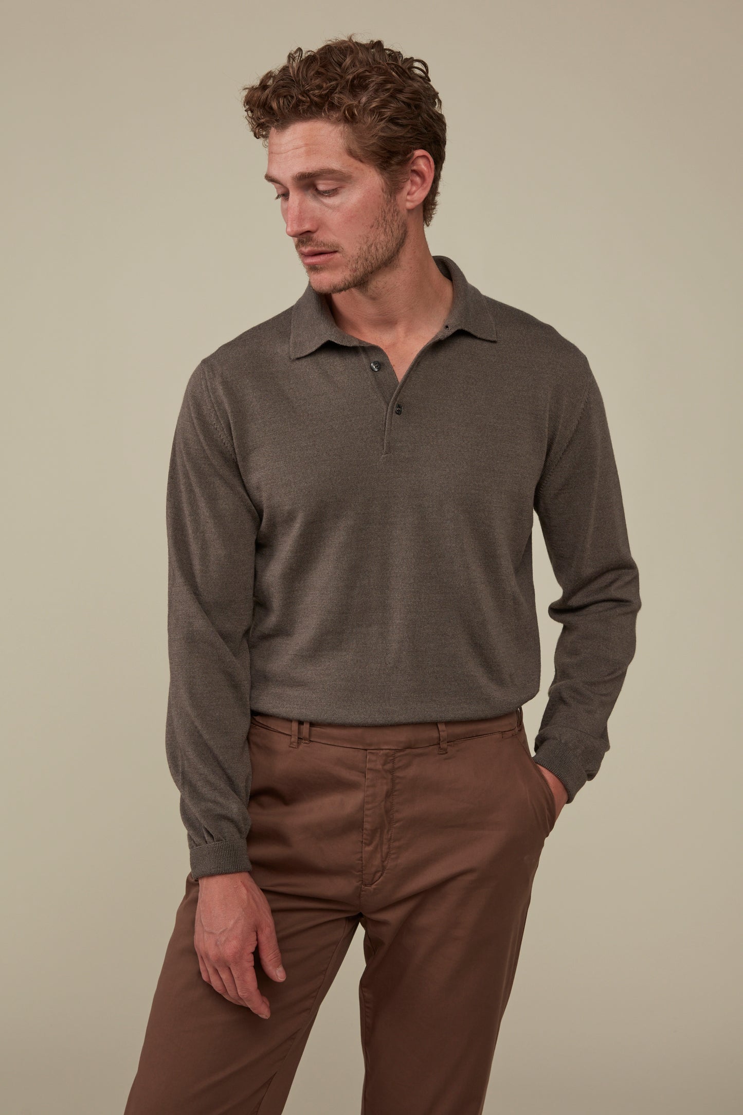 Daylesford Merino Long Sleeved Polo - Almond