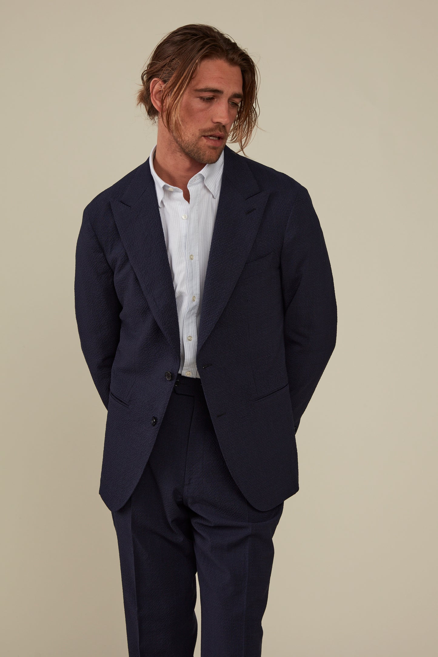 Commute-proof Architect Blazer - Dark Navy Wool Seersucker