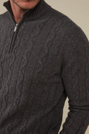 Heathcote Wool/Cashmere Zip Cable Knit - Charcoal