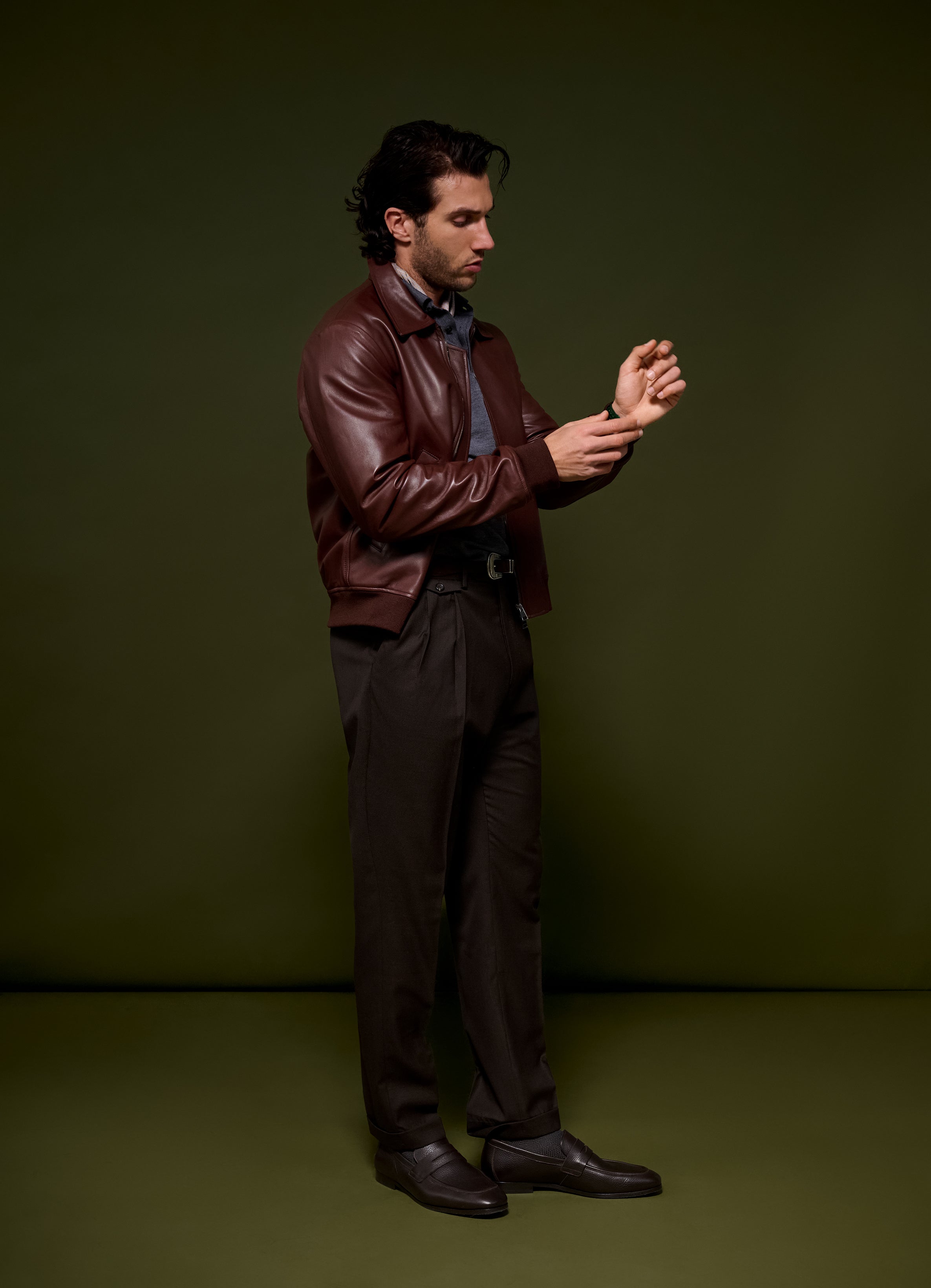 Leather Bomber - Burnt Caramel