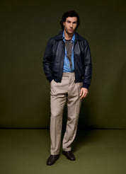Leather Bomber -  Navy