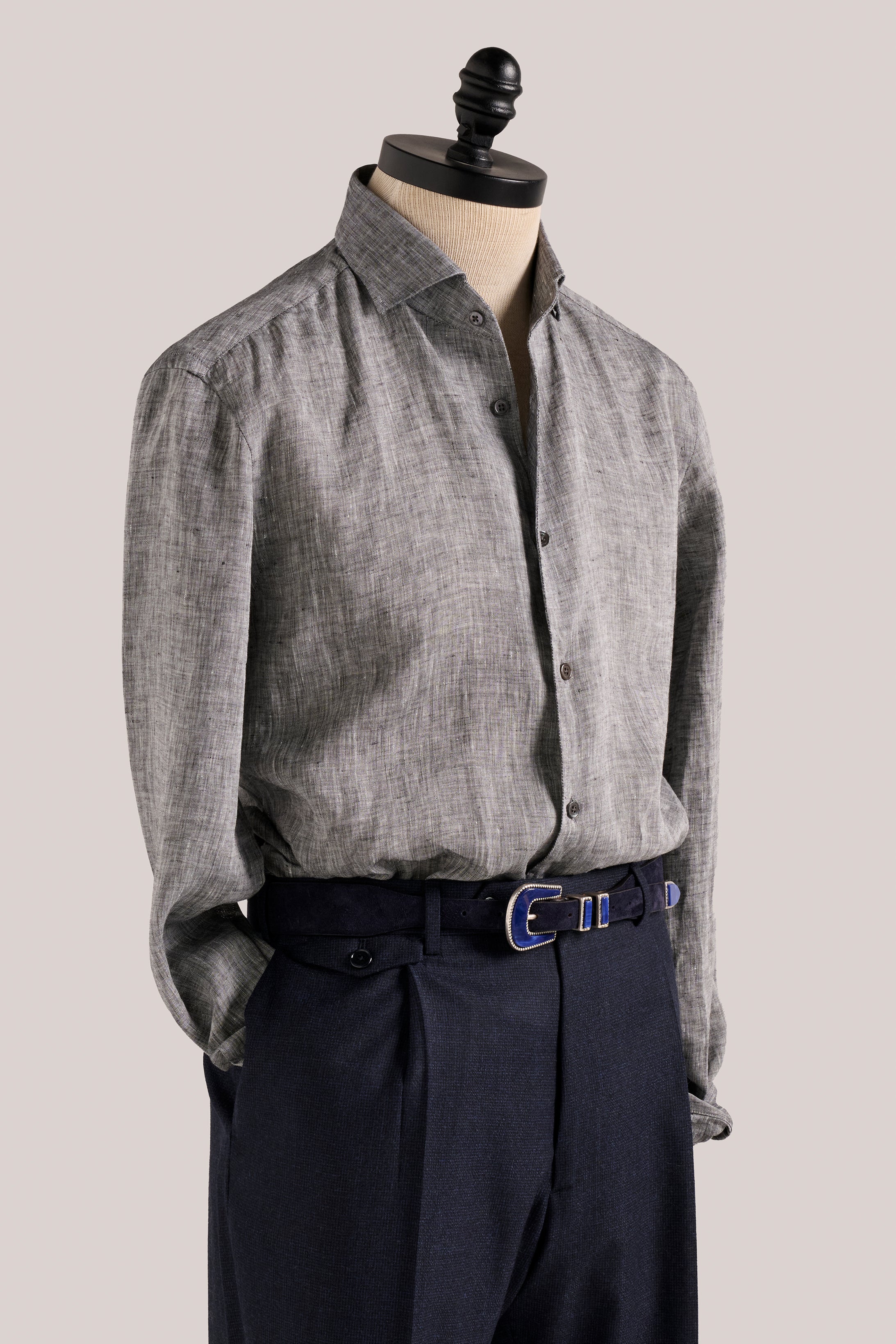 Bronte Linen Evening Shirt - Charcoal