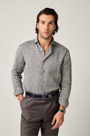 Bronte Linen Evening Shirt - Charcoal