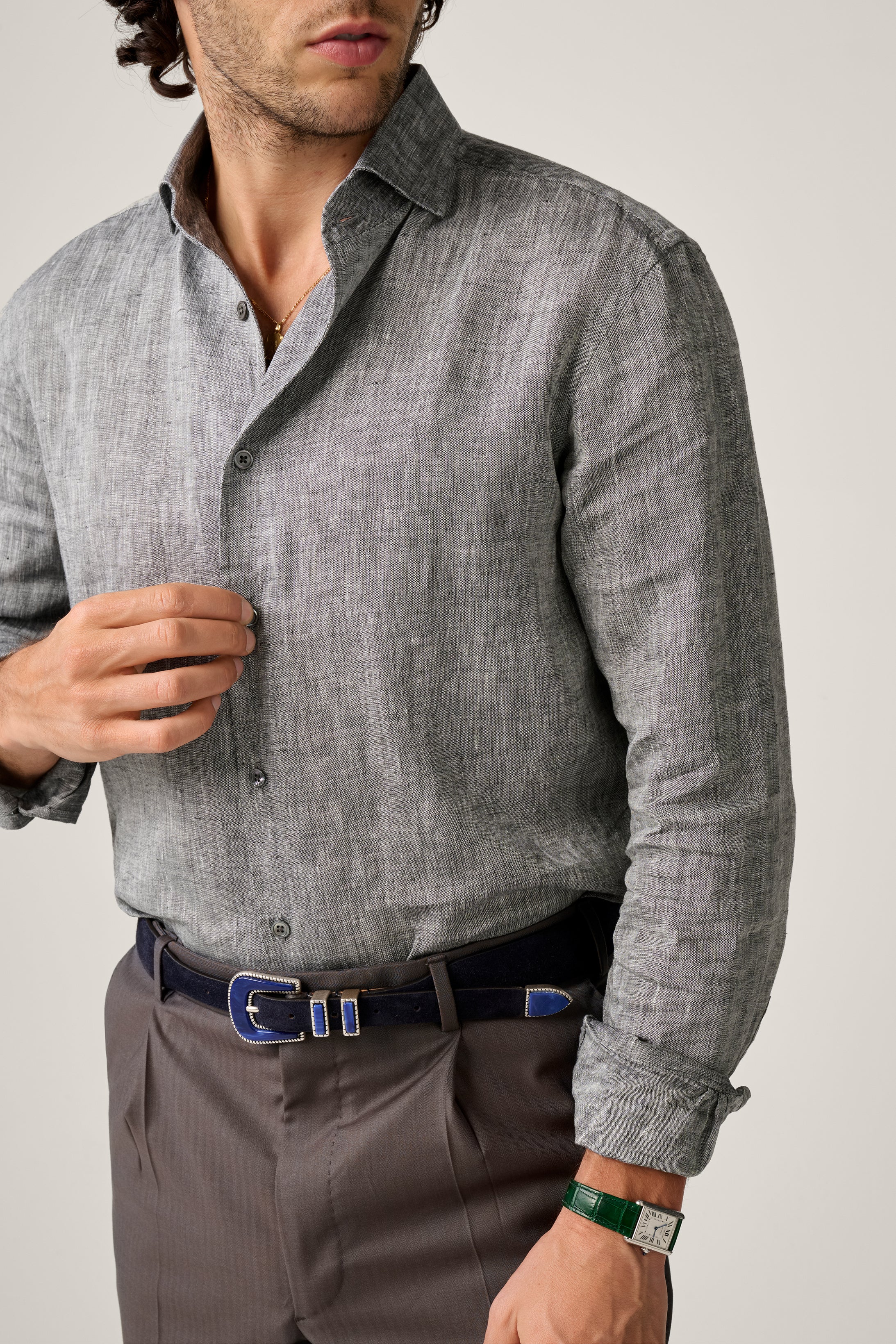 Bronte Linen Evening Shirt - Charcoal