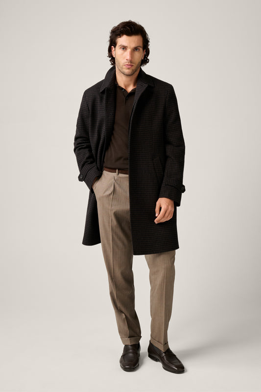 Webster Car Overcoat - Chocolate Houndstooth