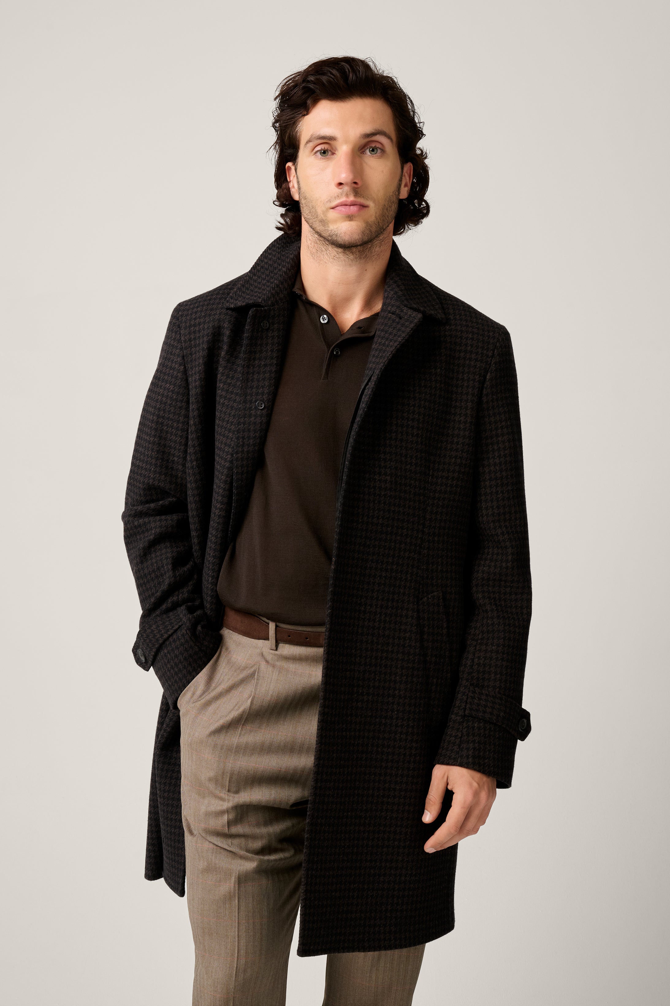 Webster Car Overcoat - Chocolate Houndstooth