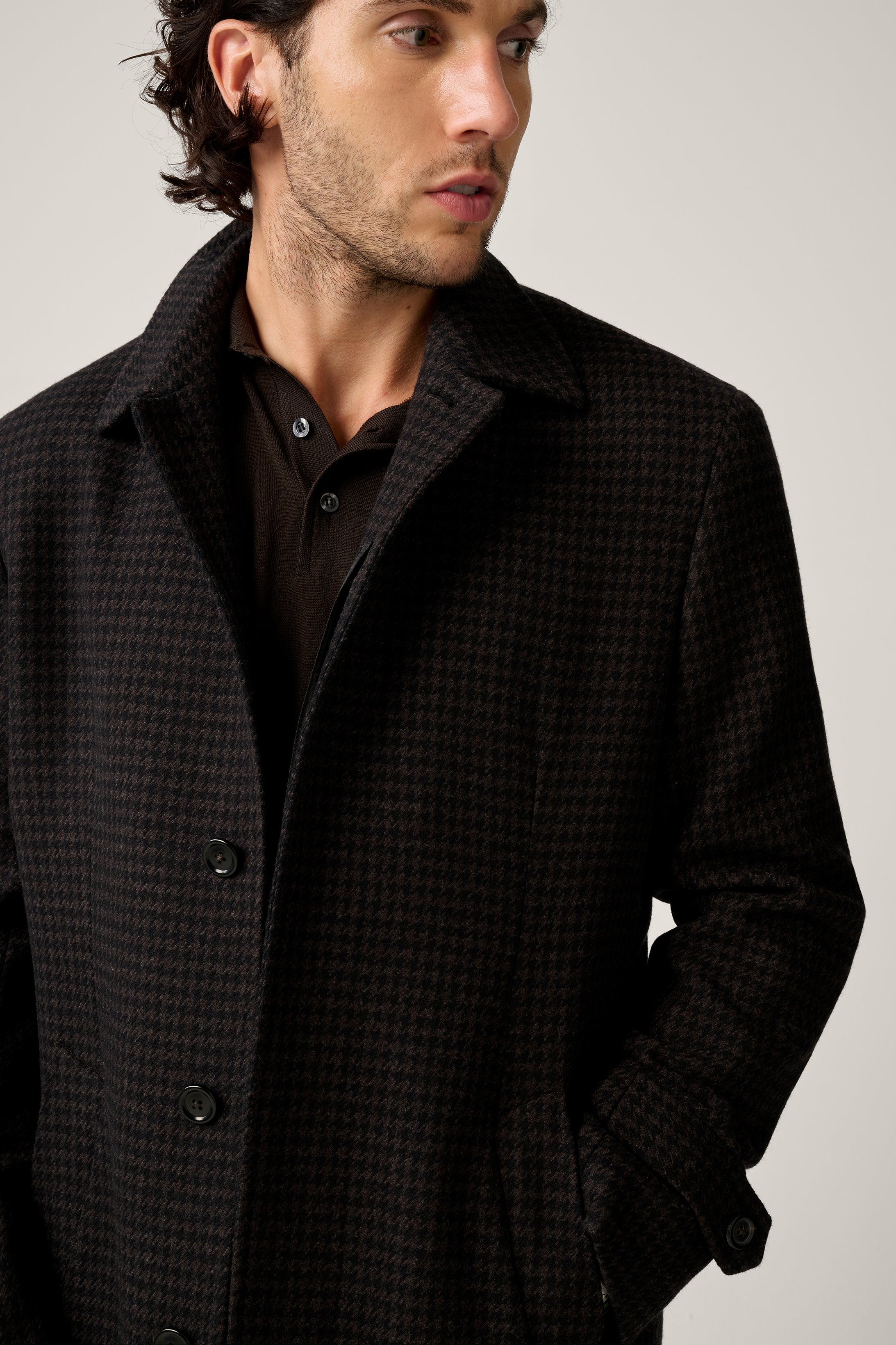 Webster Car Overcoat - Chocolate Houndstooth