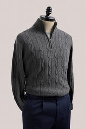 Heathcote Wool/Cashmere Zip Cable Knit - Charcoal