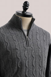 Heathcote Wool/Cashmere Zip Cable Knit - Charcoal