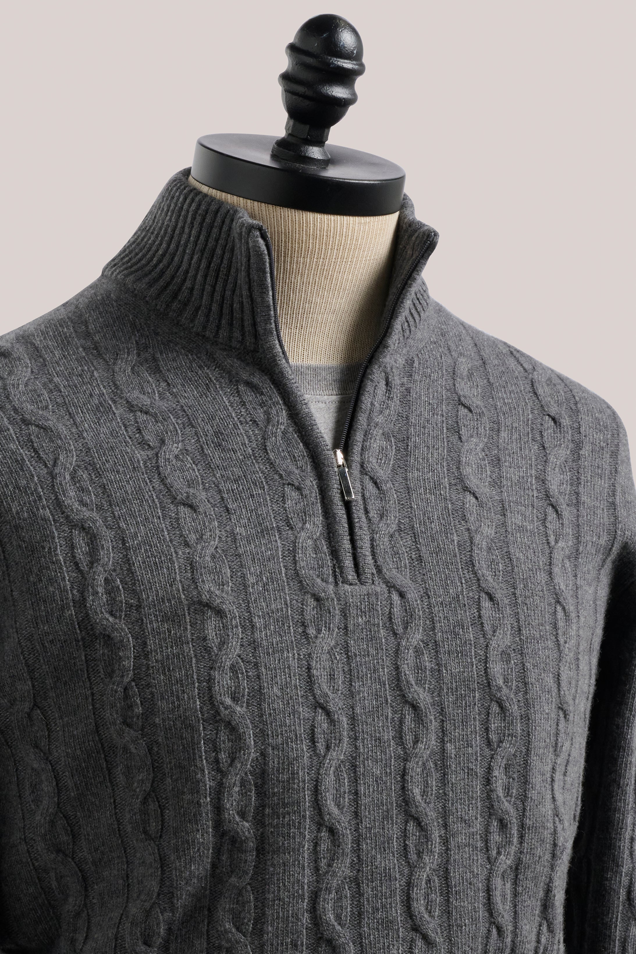 Heathcote Wool/Cashmere Zip Cable Knit - Charcoal