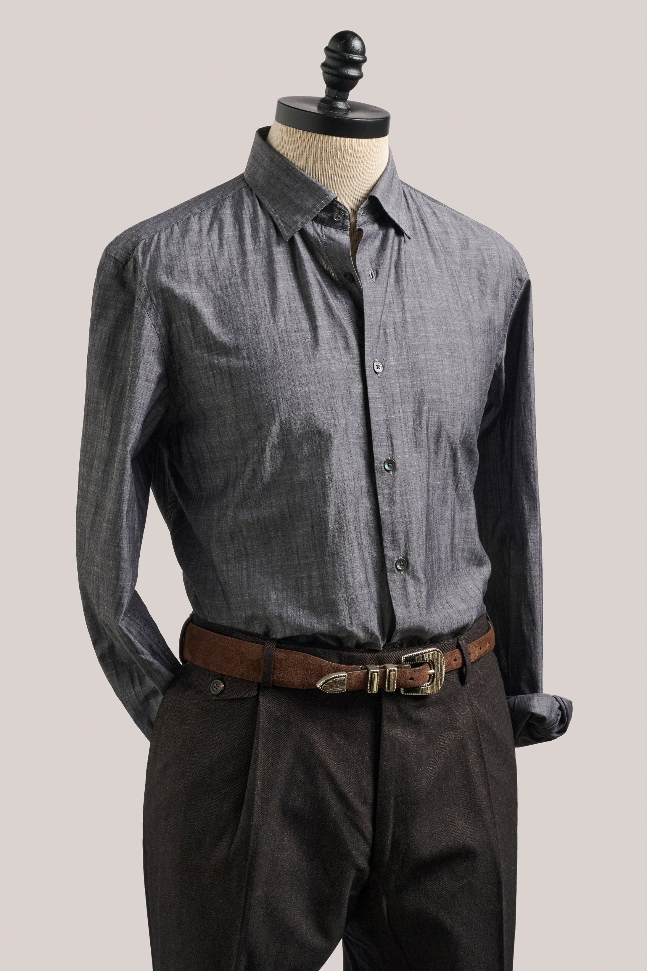 Italian Melange Shirt - Charcoal