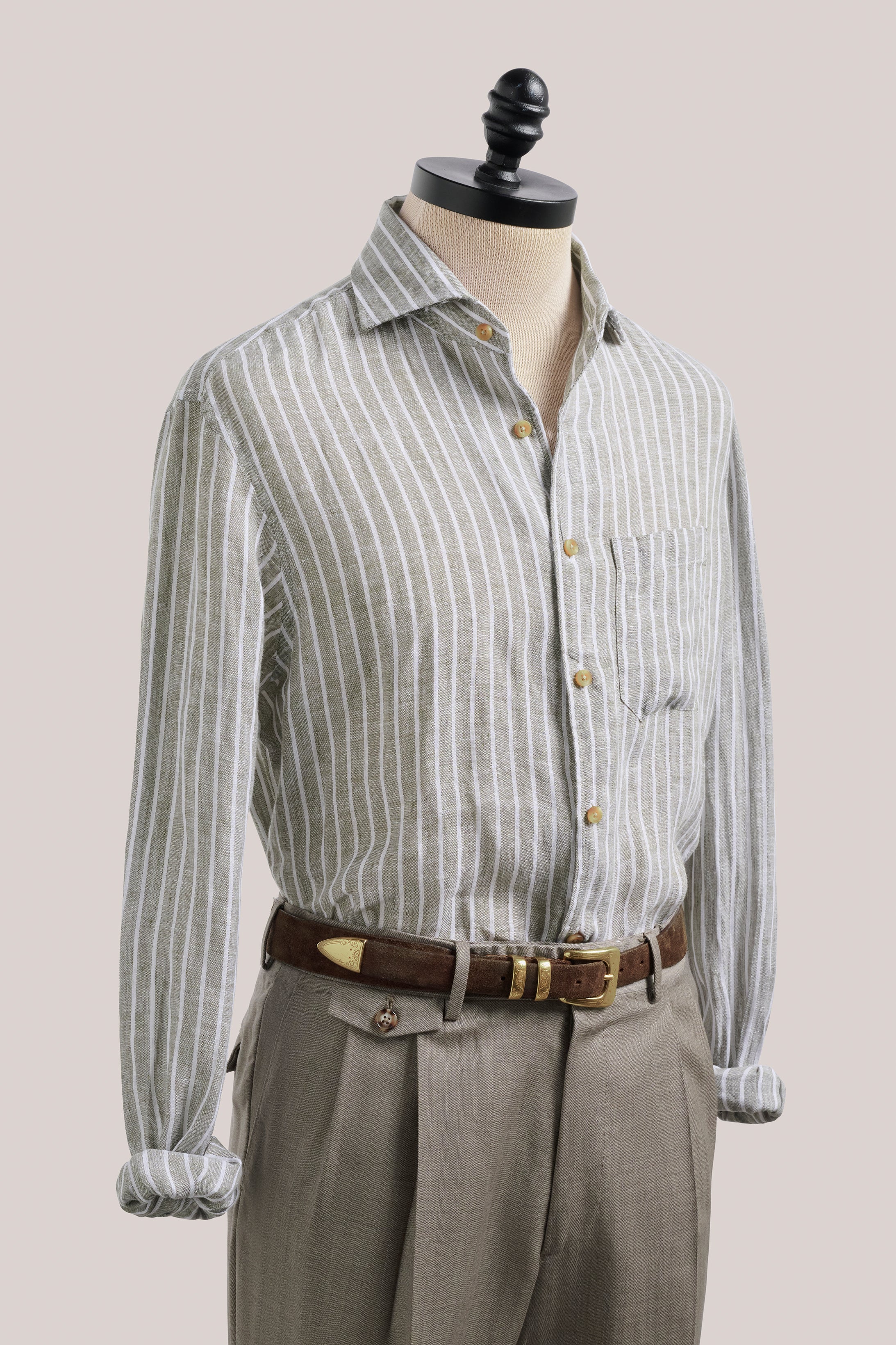 Holiday Shirt - Linen - Pistachio Stripe