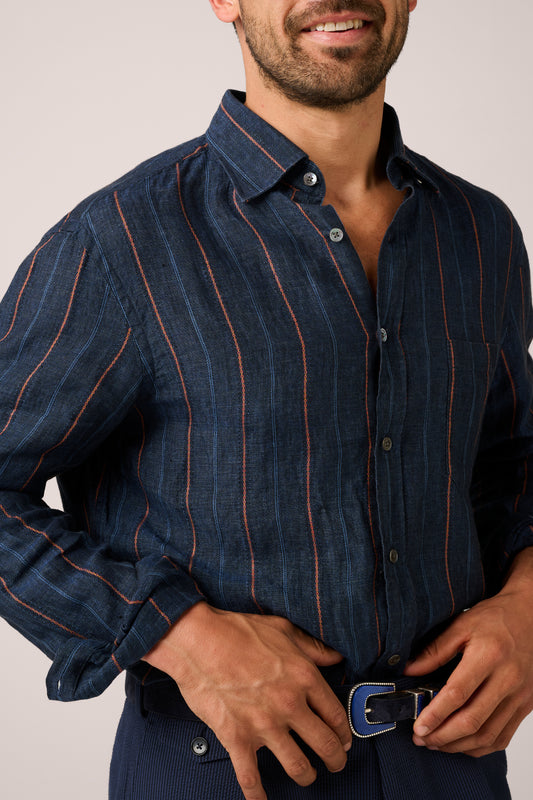 Somelos Striped Linen Shirt - Denim Dune - Pre Order