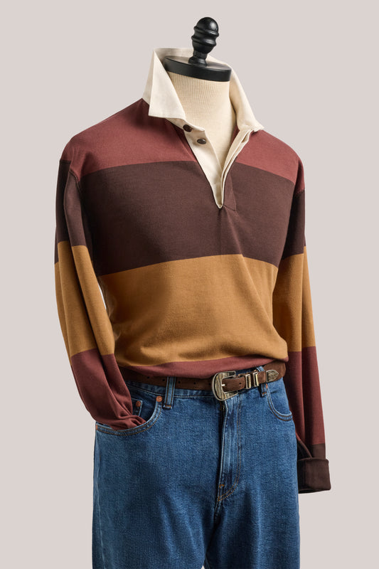Mornington Rugby Shirt - Maroon/Brown/Ochre Stripe