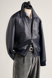 Leather Bomber -  Navy