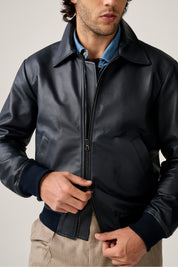 Leather Bomber -  Navy