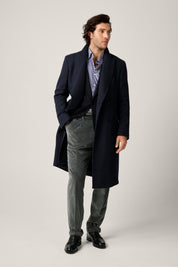 Kyneton Double-Breasted Italian Wool/Cashmere Overcoat - Navy Herringbone