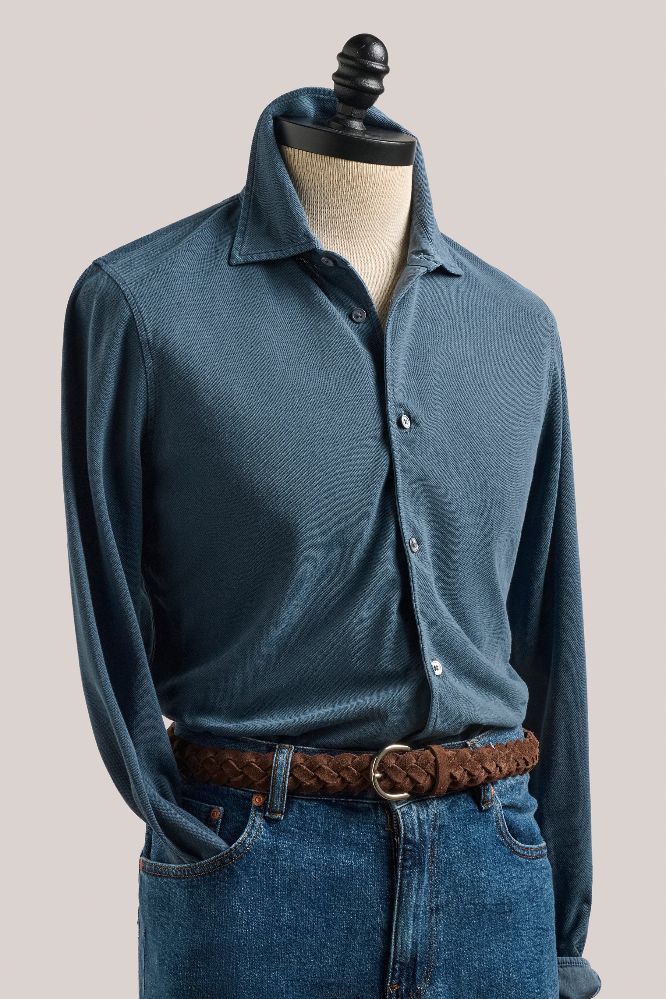 Noosa Long Sleeved Pique Cotton Shirt- Indigo
