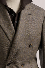Naples Double-Breasted Blazer - Wool/Cashmere - Brown Herringbone