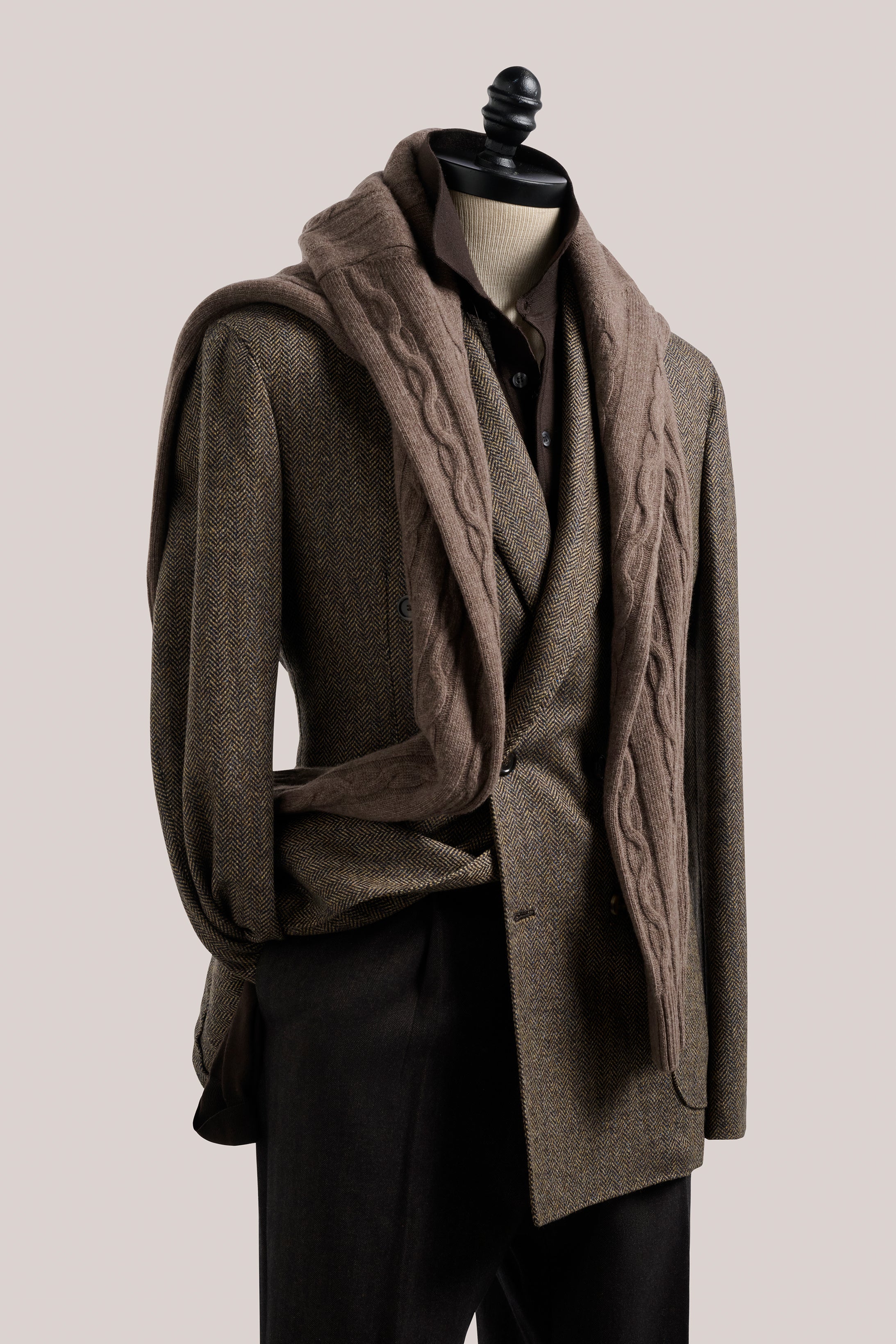 Naples Double-Breasted Blazer - Wool/Cashmere - Brown Herringbone