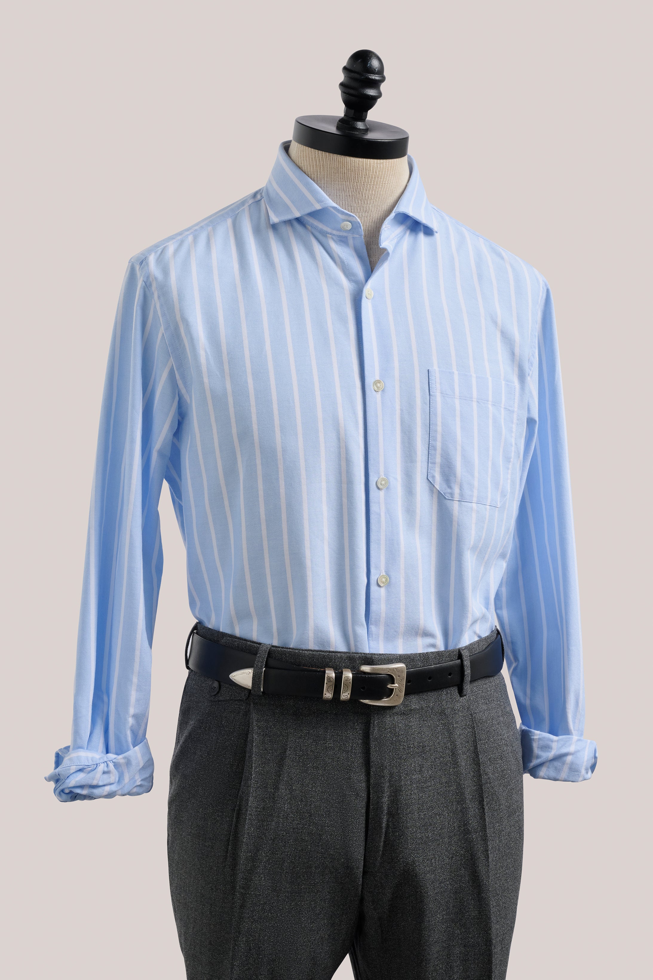 Fenner Essential Oxford Shirt - Sky/White Wide Stripe