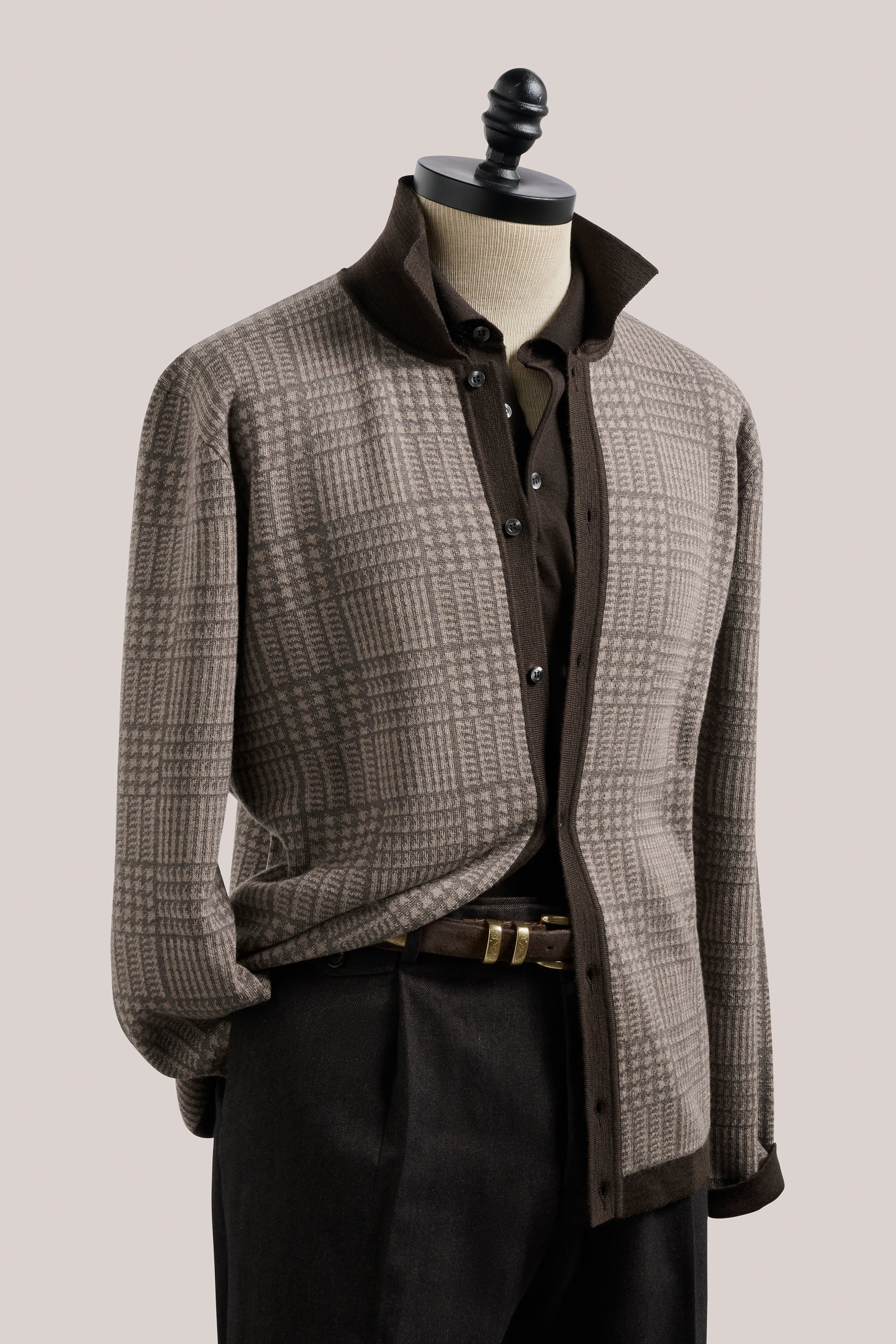 Prince of Wales Polo Cardigan - Chocolate