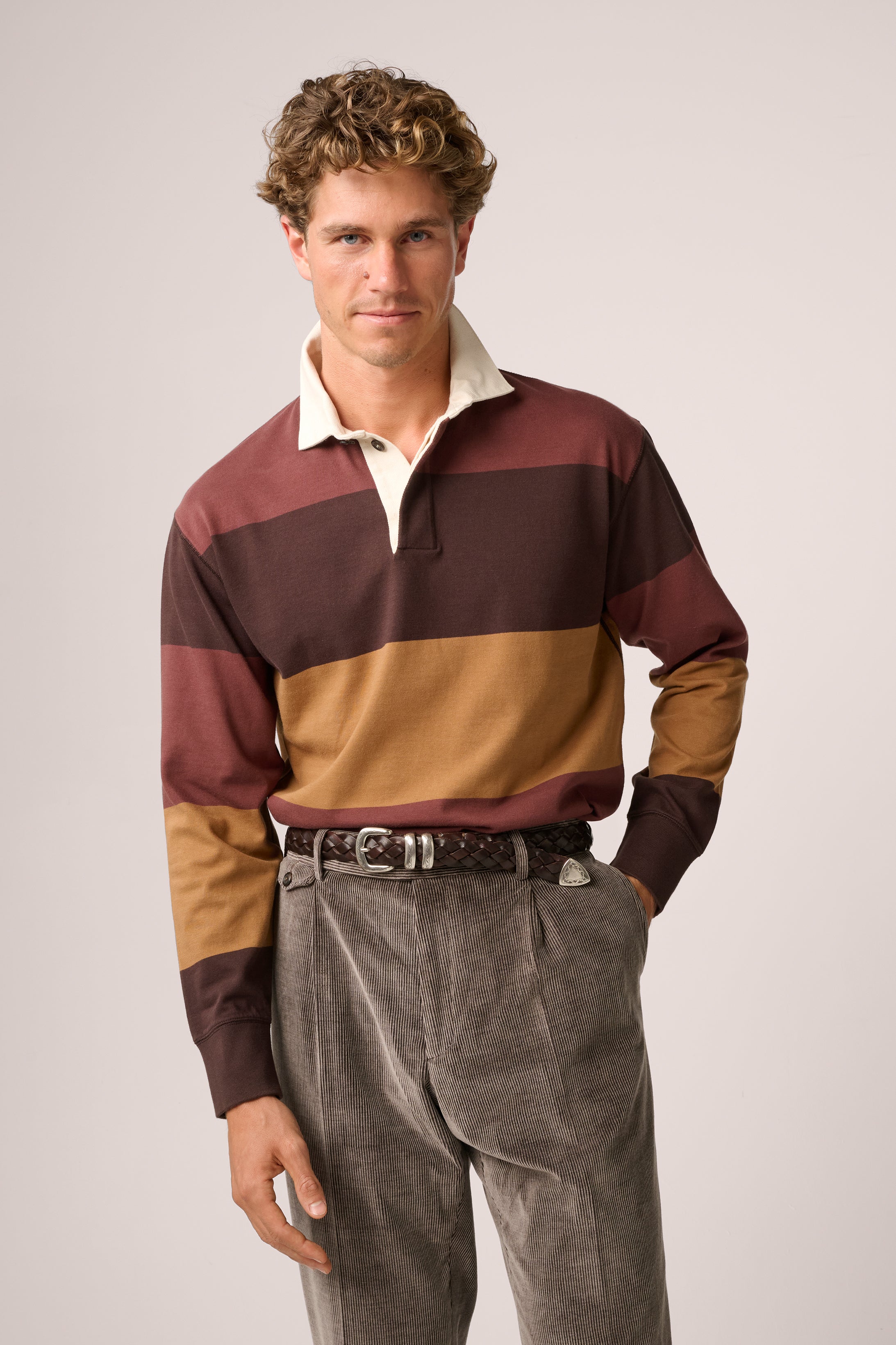 Mornington Rugby Shirt - Cotton - Burgundy/Ochre/Chocolate