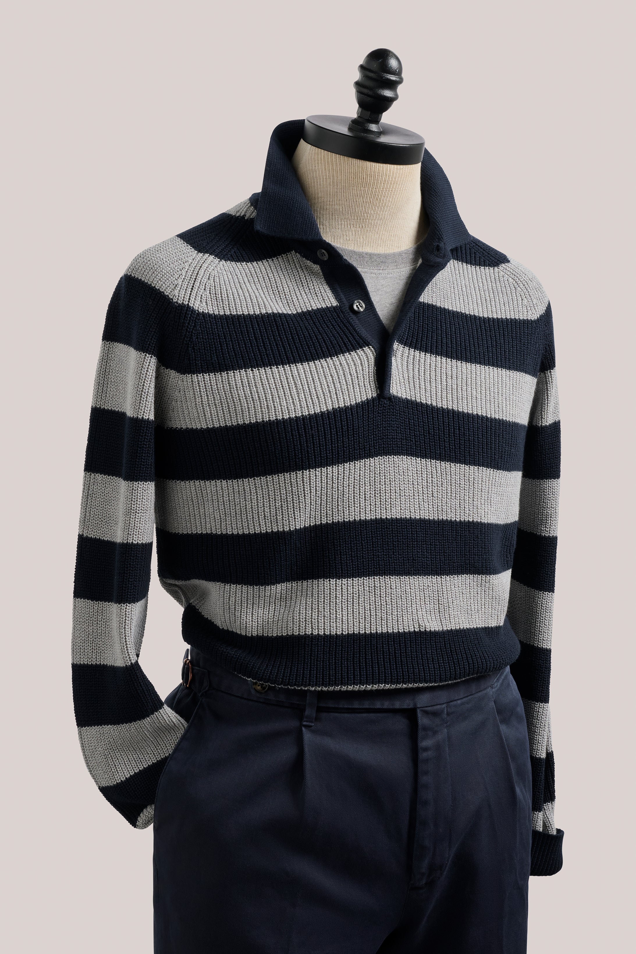 Raglan Polo Stripes - Navy and Grey