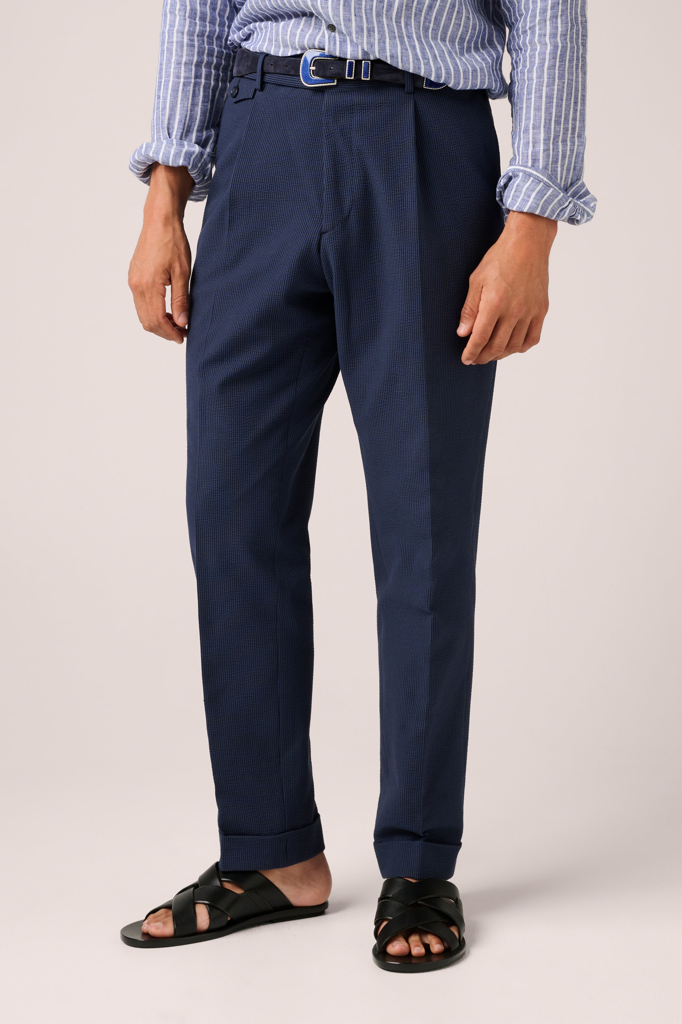 Seersucker Trousers - Navy – CHRISTIAN KIMBER