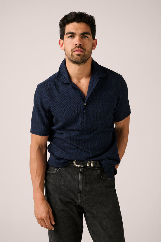 Sorrento Short Sleeve Popover- Navy Seersucker