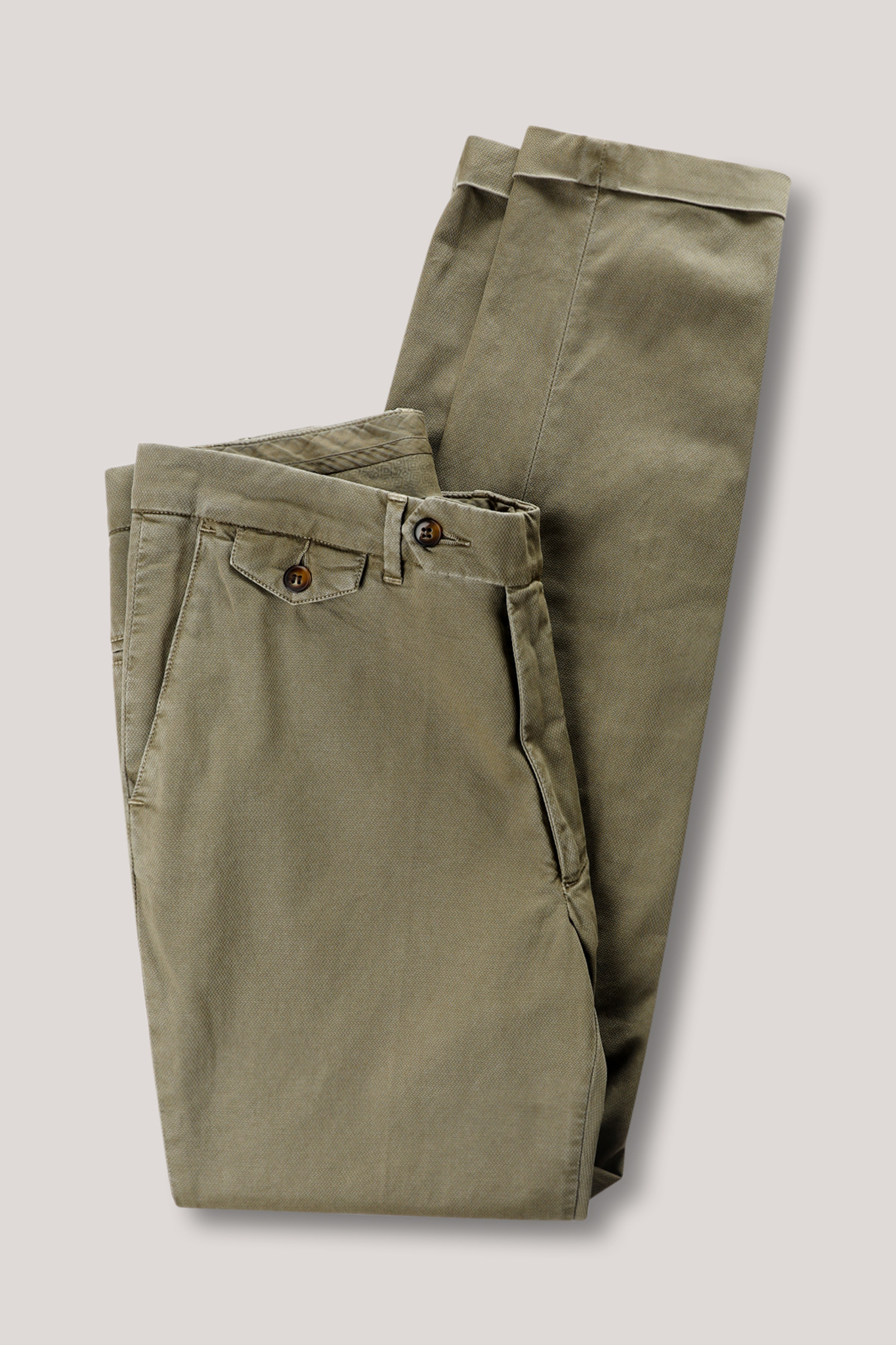 Textured Cotton Chino Slim - Basil