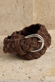 Woven belt - Suede - Chocolate/Silver