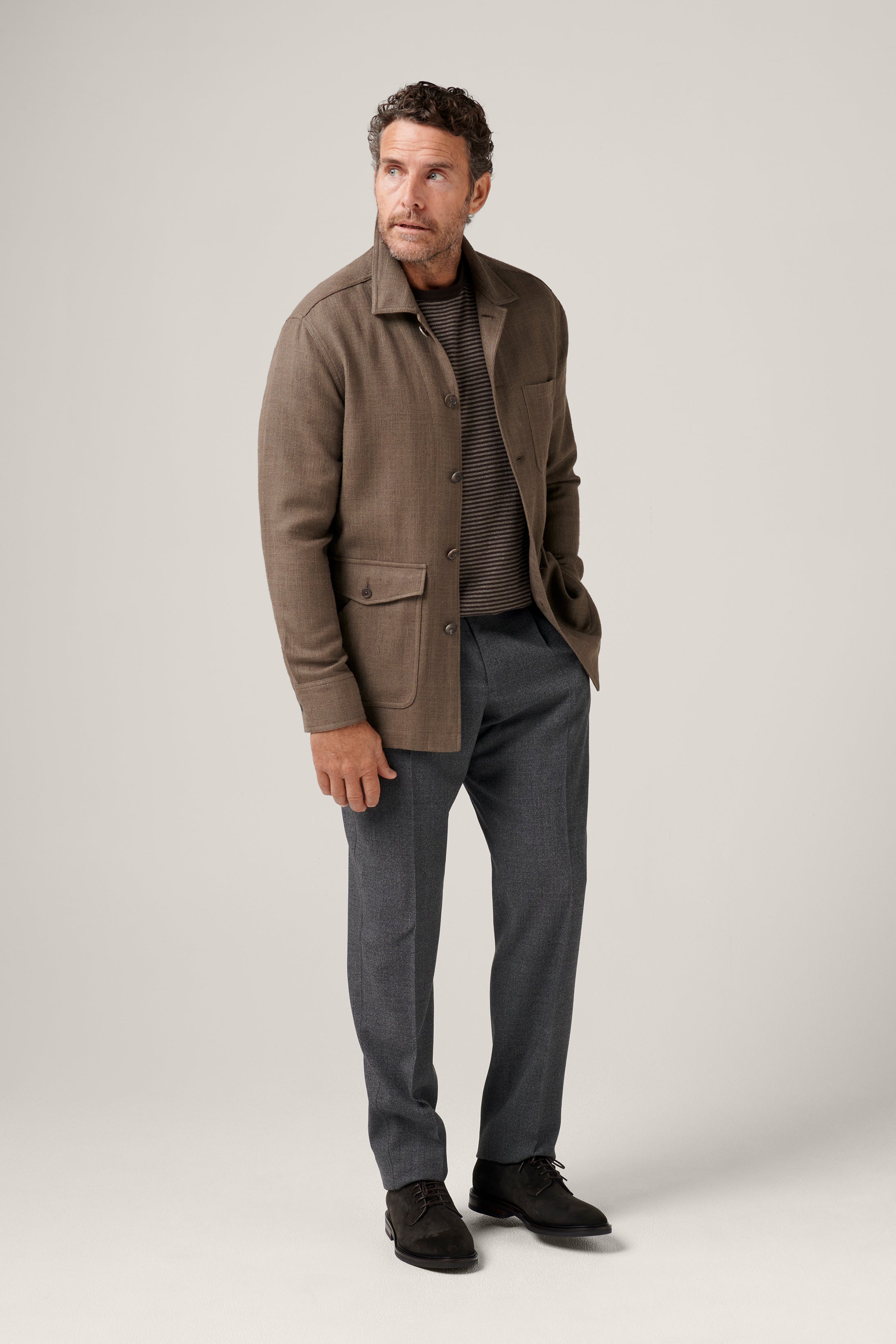 Fitzroy Chore Jacket - Silk/Linen/Cotton - Brown